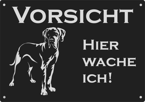 Aluminium Warnschild Deutsche Dogge VORSICHT Hier wache ich!
